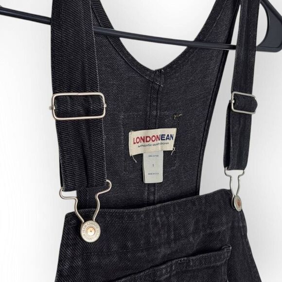 London Jeans Women's Vintage 90s Denim Overall Shorts Black size Small - Picture 2 of 6